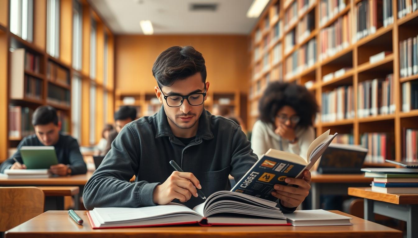 Student using learning strategies while studying